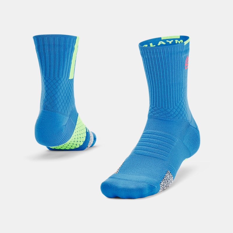 Under Armour Unisex Curry ArmourDry™ Playmaker Mid-Crew Socken Electric Blau / Lime Surge / Mojo Rosa M